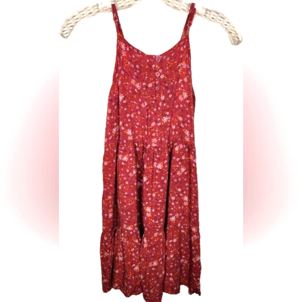Children's Place Girls Maroon-Red Floral Sun Dress- Size 10/12